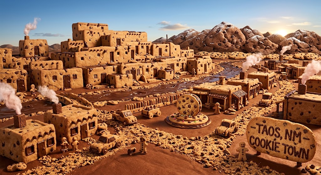 Image of Taos New Mexico made of chocolate chip cookies
